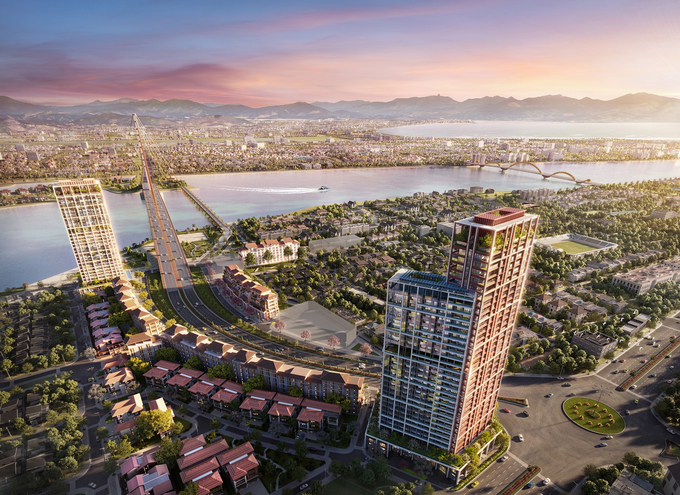   Kề cận sông Hàn, kiến trúc Sun Cosmo Residence Da Nang khai thác tối ưu lợi thế vị trí. Ảnh phối cảnh minh họa