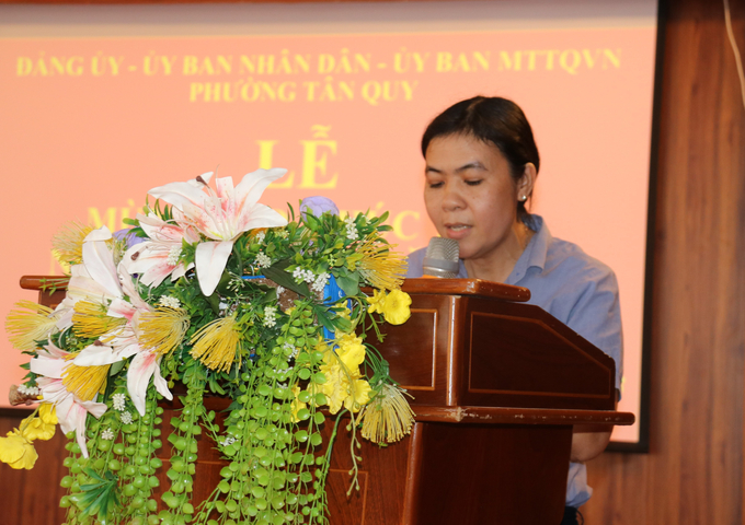 Bà Nguyễn Thị Hạnh - Phó Chủ tịch UBND phường Tân Quy, quận 7, TP. HCM phát biểu tại buổi lễ