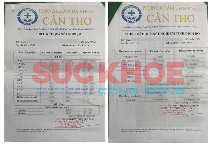 Kết quả xét nghiệm máu và tinh dịch đồ ngày 29/8/2023