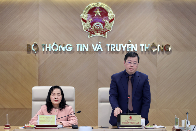 Ông Nguyễn Thanh Lâm, Thứ trưởng Bộ Thông tin và Truyền thông phát biểu tại buổi lễ phát động (Ảnh: Kim Oanh)