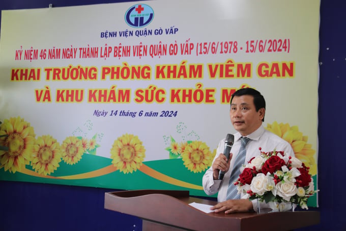 PGS.TS.BS Trần Phủ Mạnh Siêu – Giám đốc Bệnh viện quận Gò Vấp chia sẻ tại buổi lễ khai trương Phòng khám viêm gan và Khu khám sức khoẻ mới