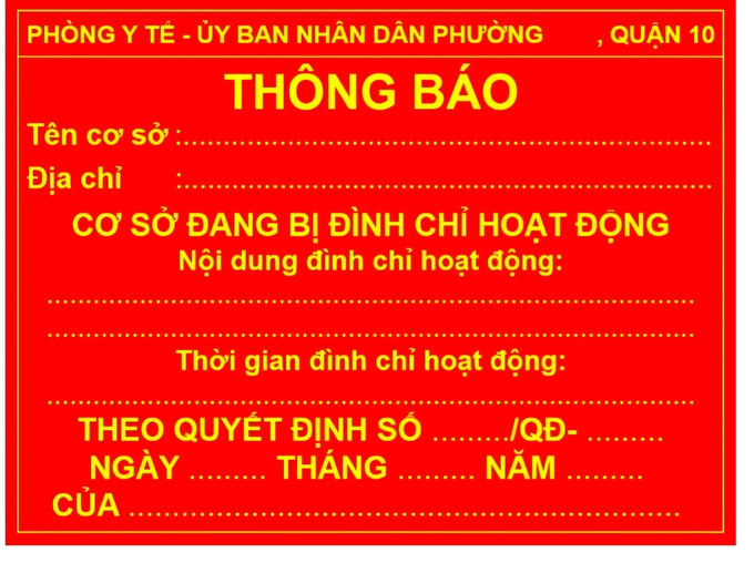 Những cơ sở bị đình chỉ hoạt động sẽ gắn bảng ‘Thông báo cơ sở đang đình chỉ hoạt động’