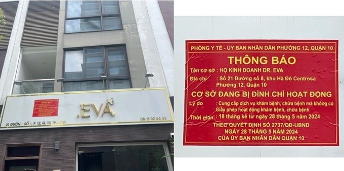 Hoạt động bất chấp lệnh đình chỉ, cơ sở thẩm mỹ DR. EVA bị dán ‘biển đỏ’ (Ảnh: SYT)