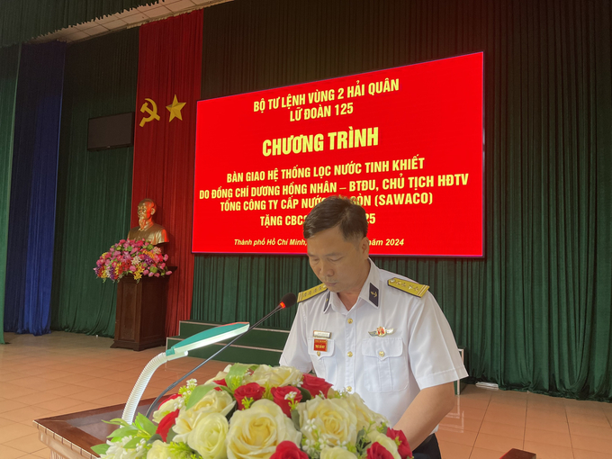 Đại tá Nguyễn Đình Lịch, Lữ đoàn trưởng Lữ đoàn 125 phát biểu tại chương trình bàn giao