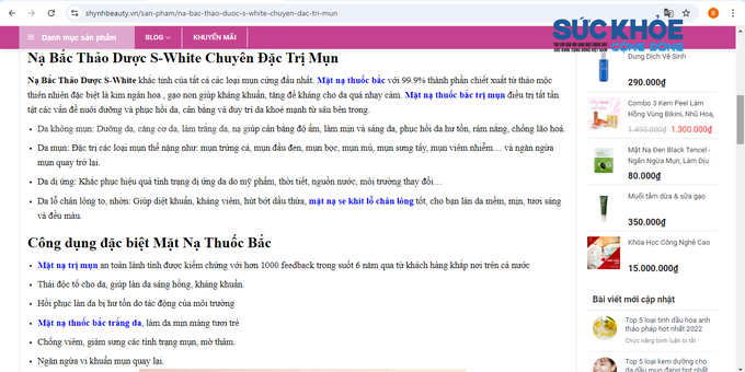 Một mẫu quảng cáo trên website https://shynhbeauty.vn/