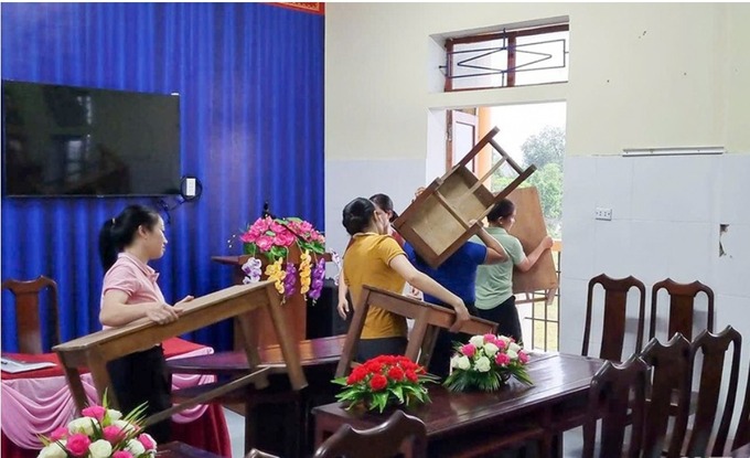 Các trường học chủ động di dời, đảm bảo an toàn cơ sở vật chất để phục vụ cho việc dạy học (Ảnh: Báo Hà Tĩnh)