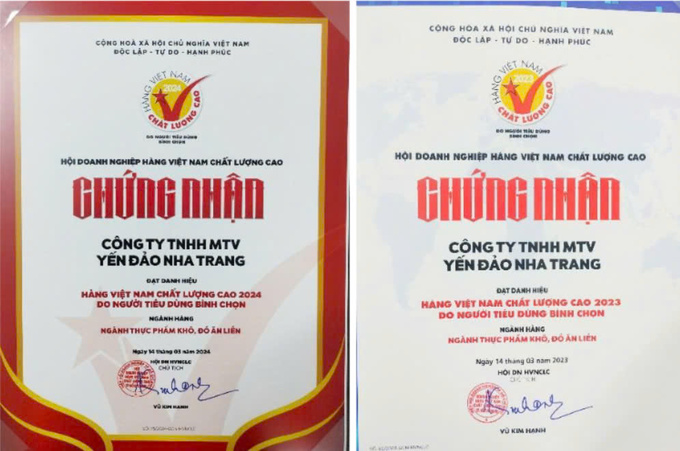 Yến Đảo Nha Trang 2 năm liên tiếp đạt chứng nhận Hàng Việt Nam Chất Lượng Cao