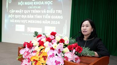 TS.BS Châu Mỹ Chi - Phó Giám đốc Bệnh viện Đa khoa Tiền Giang phát biểu tại hội nghị