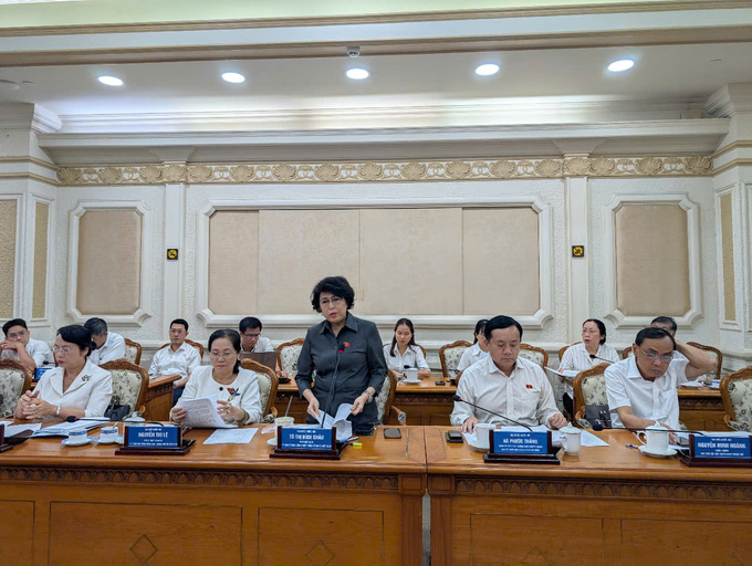Phó Chủ tịch Ủy ban Trung ương Mặt trận Tổ quốc Việt Nam Tô Thị Bích Châu góp ý tại buổi giám sát