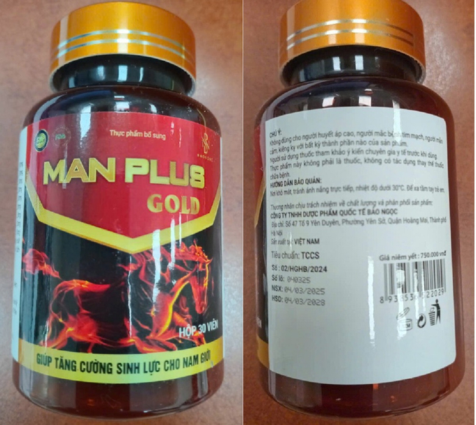 Sản phẩm sinh lý Man Plus Gold của Dược phẩm Bảo Ngọc chứa chất cấm