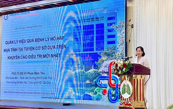 PGS.TS.BS Võ Phạm Anh Thư - Phó Giám đốc – Bệnh viện Trường Đại học Y Dược Cần Thơ chia sẻ “Quản lý hiệu quả bệnh lý hô hấp mạn tính tại tuyến cơ sở dựa trên khuyến cáo điều trị mới nhất”
