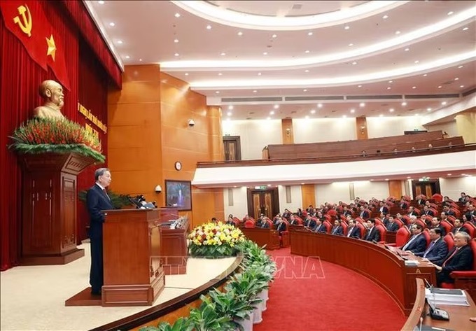 Tổng Bí thư Tô Lâm phát biểu bế mạc Hội nghị lần thứ 11 Ban Chấp hành Trung ương Đảng khóa XIII (Ảnh: Thống Nhất/TTXVN)