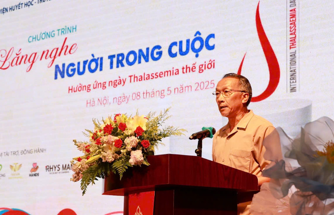 BS. Bạch Quốc Khánh - Chủ tịch Hội Tan máu bẩm sinh Việt Nam phát biểu tại sự kiện. (Ảnh: Vân Chi)