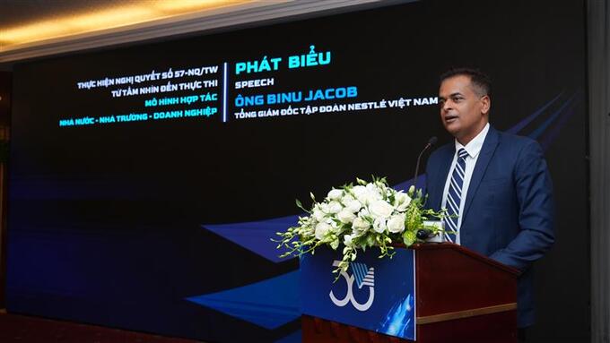 Ông Binu Jacob, Tổng giám đốc Nestlé Việt Nam nhấn mạnh Nestlé tin vào sức mạnh của tuổi trẻ, đổi mới sáng tạo và chuyển đổi số