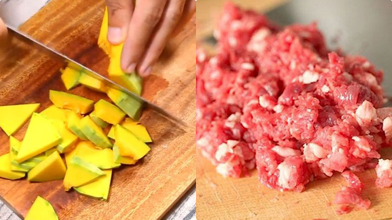 Cách nấu cháo bí đỏ thịt bò bằm cho bé