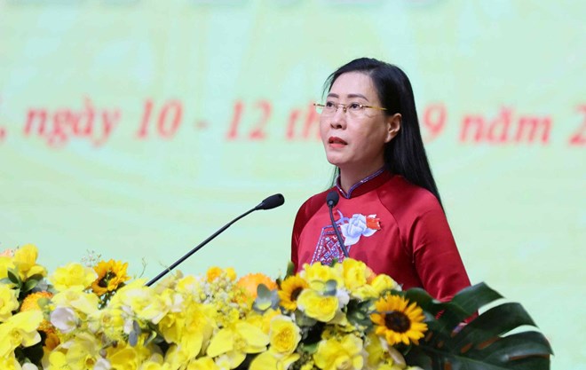 Bà Bùi Thị Quỳnh Vân - Bí thư Tỉnh ủy Quảng Ngãi phát biểu tại Phiên trù bị Đại hội đại biểu Đảng bộ tỉnh lần thứ I nhiệm kỳ 2025-2030