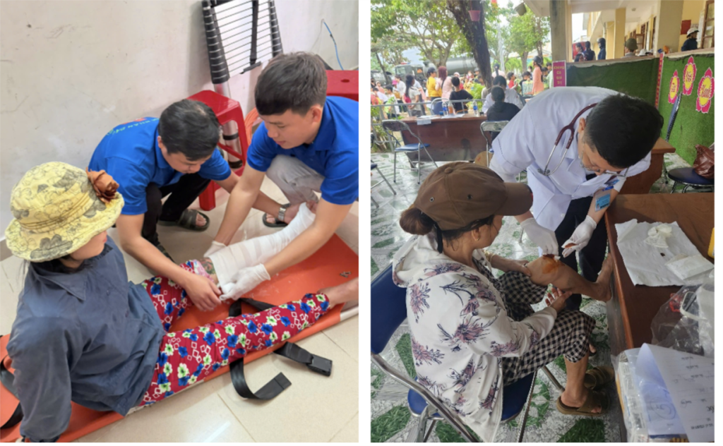 Đoàn chi viện đang sơ cứu chấn thương cho người dân do bão lũ  (Ảnh: Sở Y tế TP. Hồ Chí Minh)