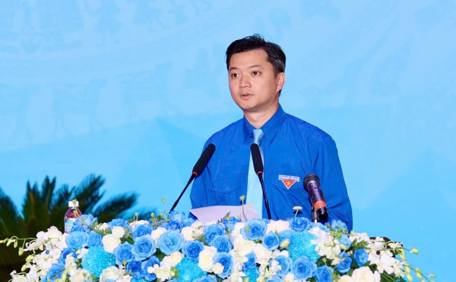 Bí thư Thường trực Trung ương Đoàn Nguyễn Minh Triết phát biểu tại đại hội (Ảnh: Thanh Huy)