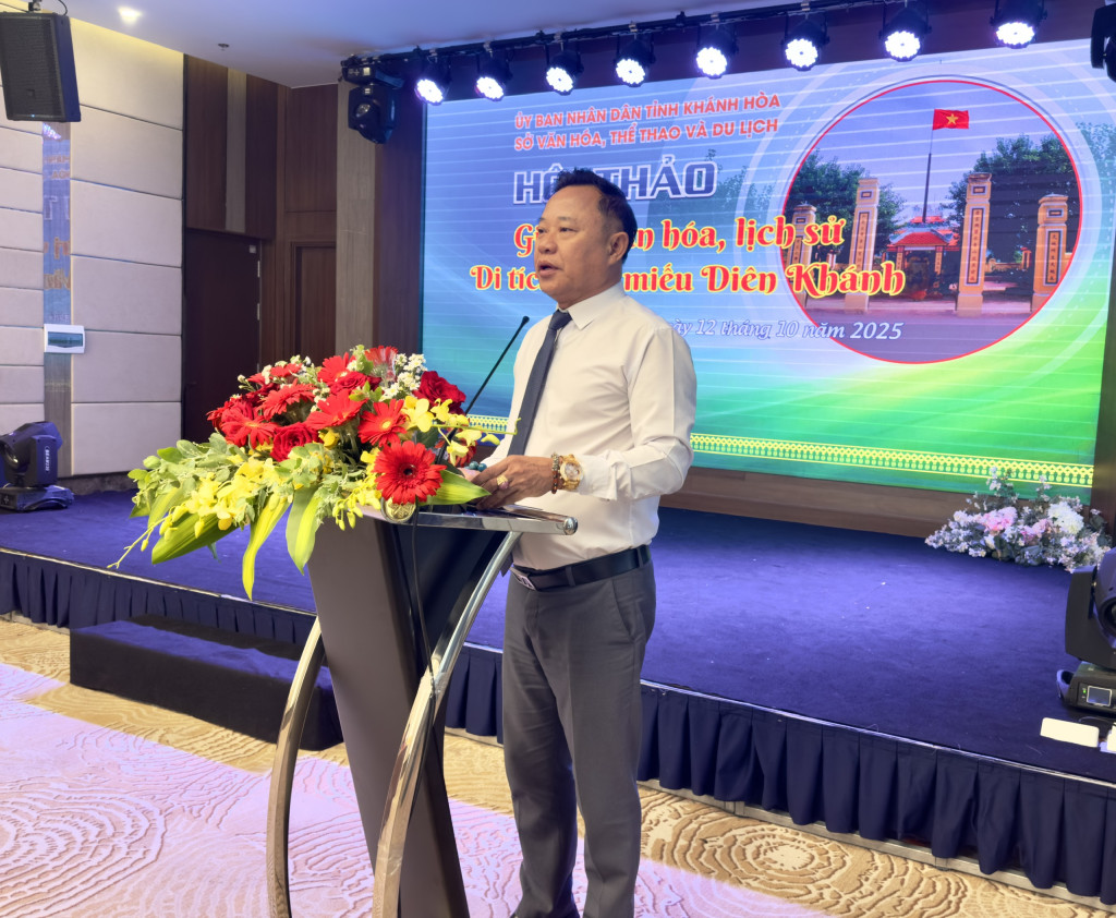 ThS.Lê Văn Hoa,Phó Giám đốc Sở VHTT và DL tỉnh Khánh Hòa phát biểu tại hội thảo (Ảnh: Thanh Huy)