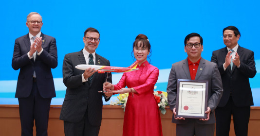 Thủ tướng hai nước Việt Nam, Úc chứng kiến lễ công bố đường bay thẳng thành phố Hồ Chí Minh – Brisbane của Vietjet