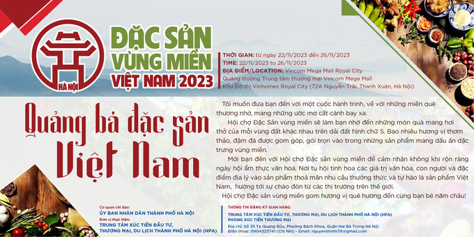 Hà Nội: Gần 300 gian hàng tham gia Hội chợ Đặc sản Vùng miền Việt Nam 2023