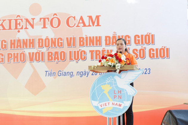 Tiền Giang: Sôi nổi sự kiện tô cam hưởng ứng tháng hành động vì bình đẳng giới và phòng chống bạo lực trên cơ sở giới