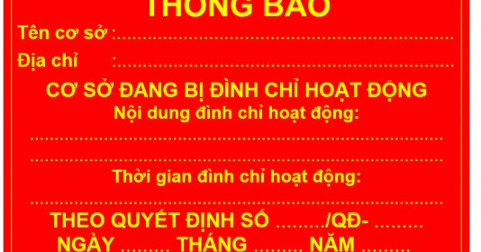 Những cơ sở bị đình chỉ hoạt động sẽ gắn bảng ‘Thông báo cơ sở đang đình chỉ hoạt động’