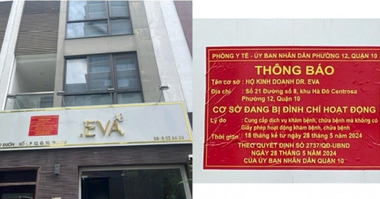 Hoạt động bất chấp lệnh đình chỉ, cơ sở thẩm mỹ DR. EVA bị dán ‘biển đỏ’