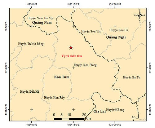 Kon Tum ghi nhận 13 trận động đất trong sáng ngày 29/7