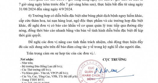 Bộ Y tế yêu cầu bảo đảm công tác khám, chữa bệnh dịp nghỉ Lễ Quốc khánh 2/9 năm 2024