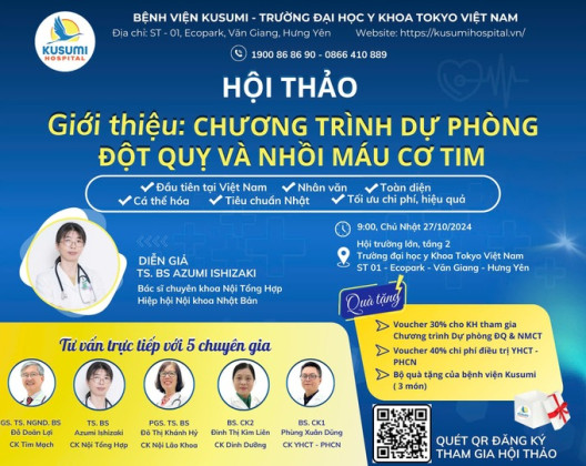 Hội thảo giới thiệu chương trình dự phòng đột quỵ và nhồi máu cơ tim sẽ diễn ra vào ngày 27/10