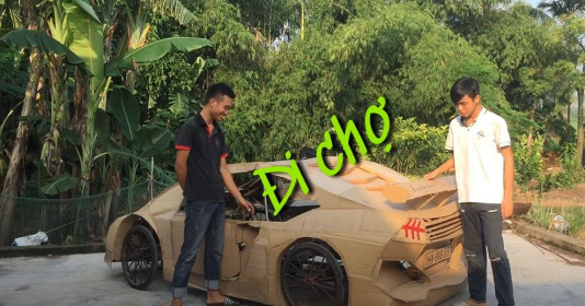 Chàng trai Quảng Ninh đi chợ bằng chiếc Lamborghini tự chế bằng bìa cotton