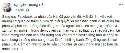 Quang Hải lộ bí mật đời tư khi bị hack trang facebook cá nhân